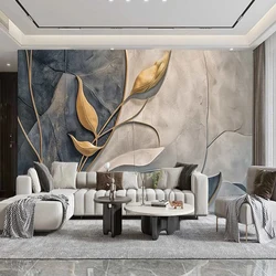 Custom 3D Photo Murals Modern Advanced Gray Gold Flowers Wallpaper Bedroom Living Room TV Sofa Backrgound Home Decor Wall Paper