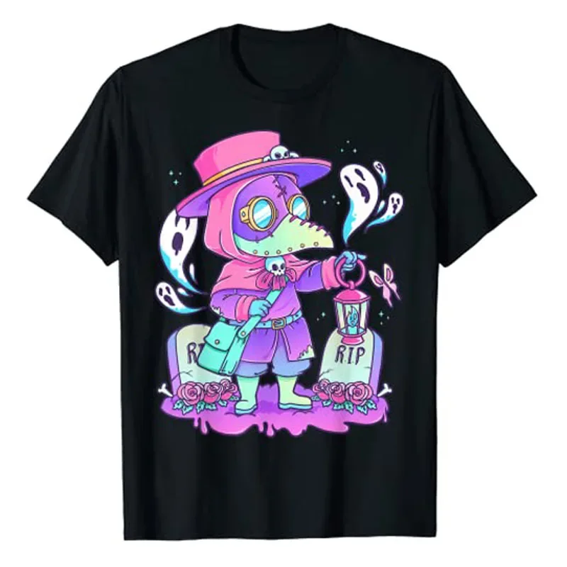 Pastel Goth Cute Creepy Plague Doctor Kawaii Menhera Wiccan T-Shirt Anime Aesthetic Clothes Harajuku Gothic Style Grunge Tee Top