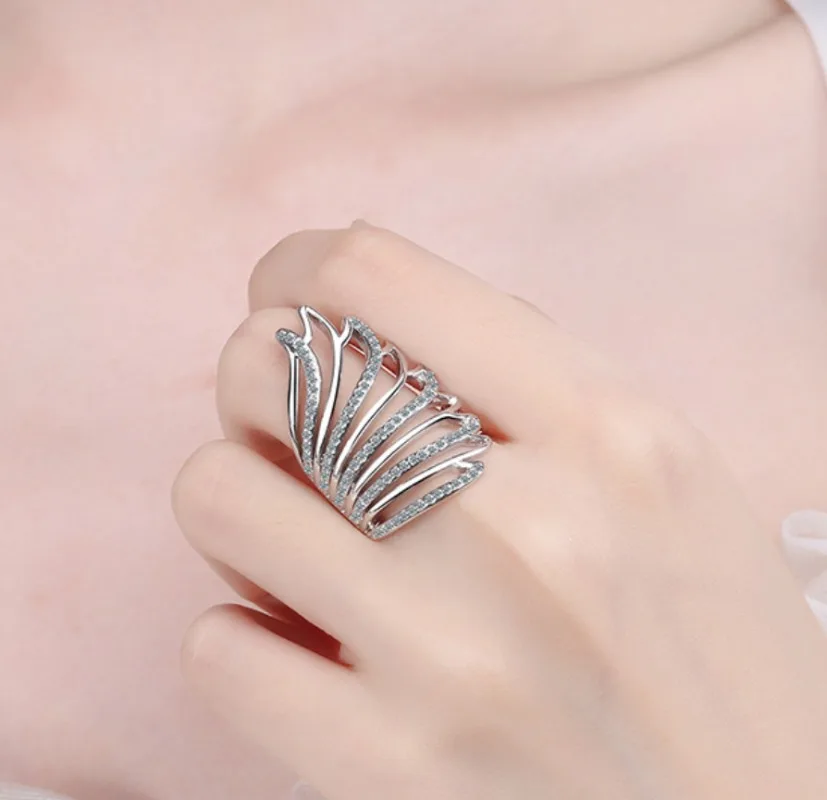 Neuer großer Luxus-Ring aus 925er-Sterlingsilber mit Moissanit für Frauen, Verlobung, Hochzeit, einfacher hochwertiger Schmuck, Geburtstagsgeschenk – Detail 3