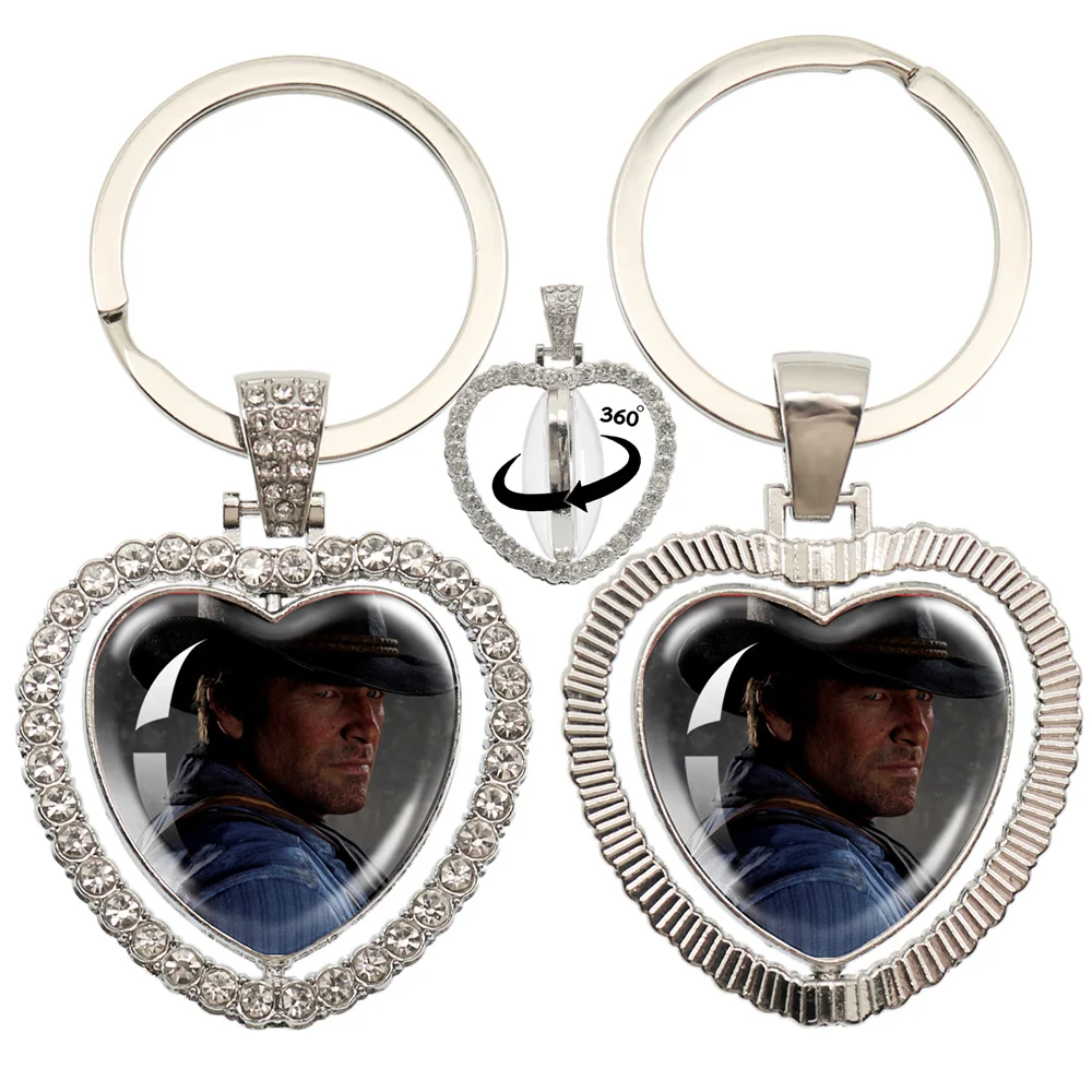 Red Dead Redemption Double Sided Peach Heart Silvery Rotating Keychain Arthur Morgan John Maston Cosplay Accessorie Pendant Gift