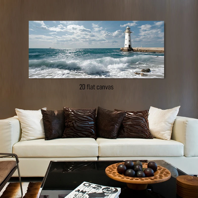 1 piece of seaside lighthouse landscape canvas decoration painting, living room sea view home decoration 2D plan