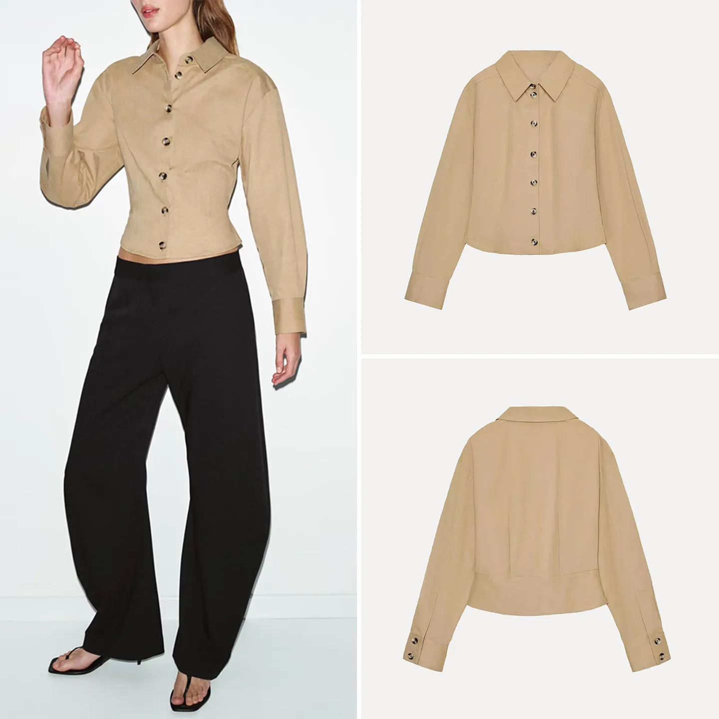 

Женский модный кардиган Slim Fit с длинным рукавом, воротником-стойкой, на пуговицах, из мягкой ткани, весна 2026, для повседневной носки, модель Z