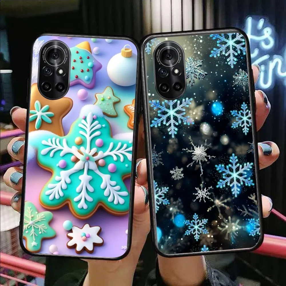 Snowflake Pretty Mobile Cell Phone Case for Honor 90 70 50 20 7S X9 X8 X7 Magic 4 3 Pro Black Soft Phone Cover Funda