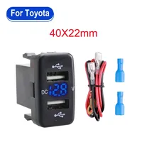 Car Socket Charger Power Adapter For Toyota 12-24V Voltmeter LED Dual USB Quick Charge For Mobile Phone Car Accessories 40X22mm