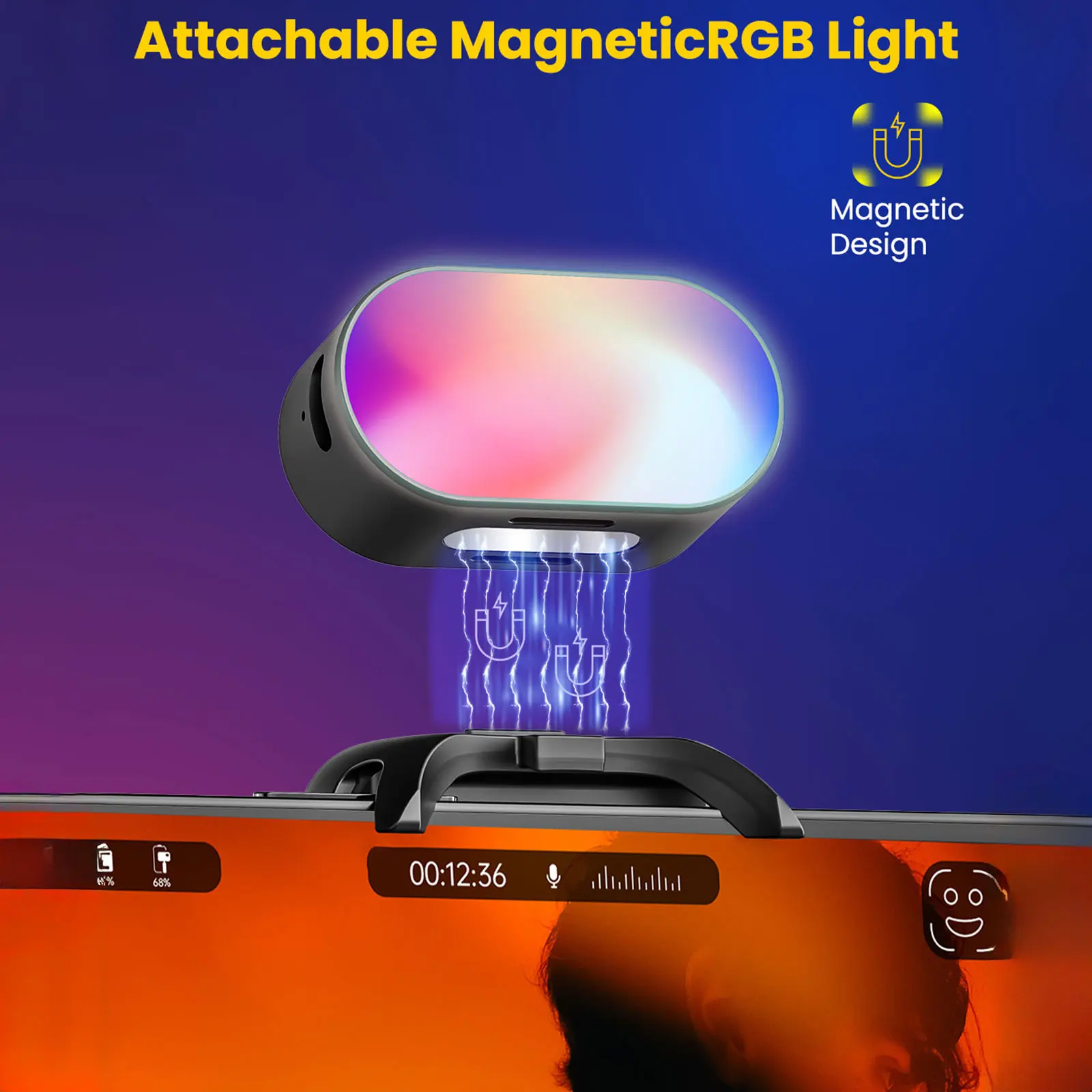 AOCHUAN RGB Magnetic Fill Light for Gimbal LED Video Photography Light 3-speed 7-color adjustable shooting fill light effect