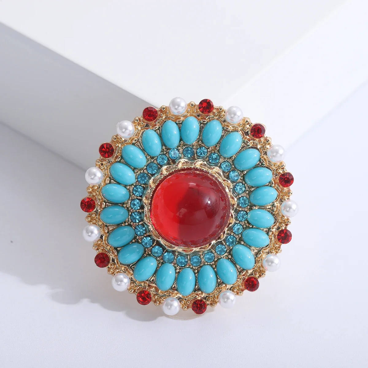 Turquoise Flower Brooches for Women Unisex Tibetan Style Turkish Blue Badge Pins Office Party Friend Gifts Jewelry Accessories