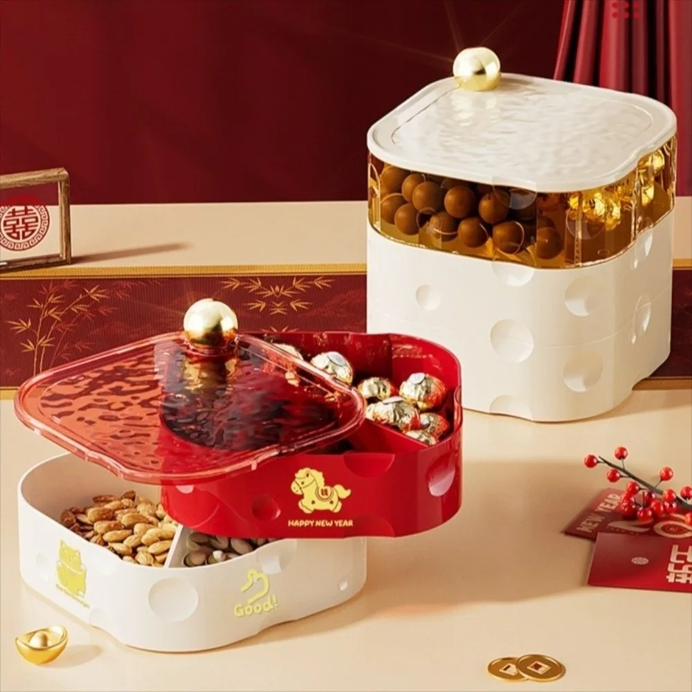 

Rotating Zodiac Horse Cheese Fruit Box High-end Luxury New Year Snack Platter Chinese Style Traditional Divided Storage Box