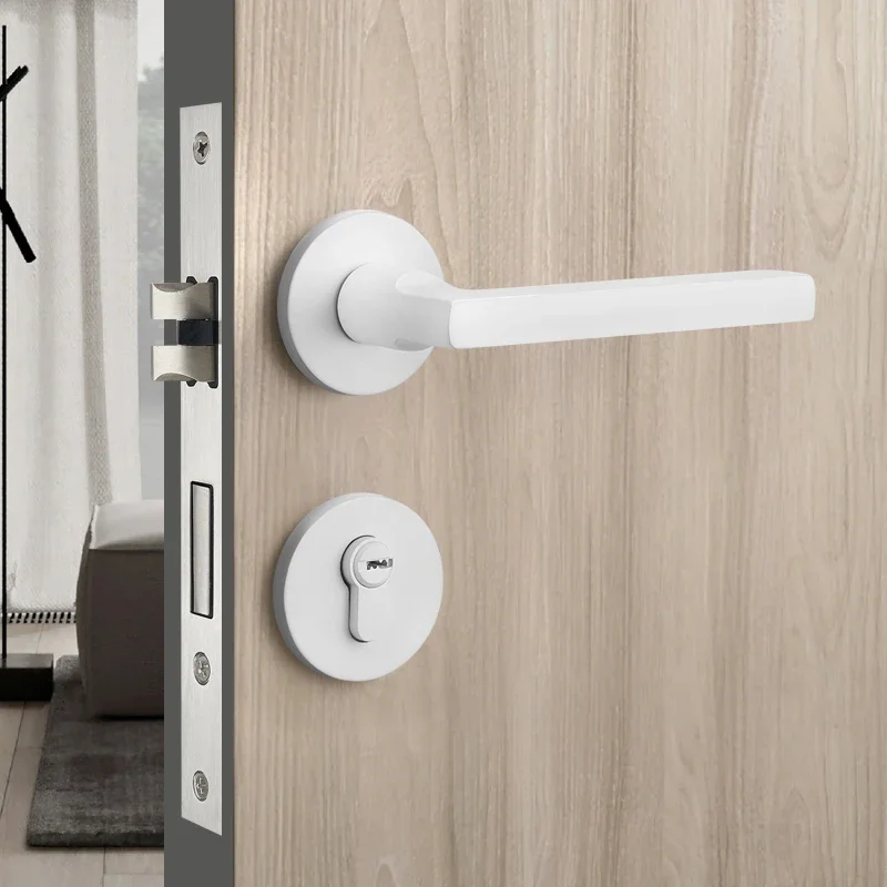 White Bedroom Door Lock, Silent Split Lock, Household Wooden Door Handle Lock