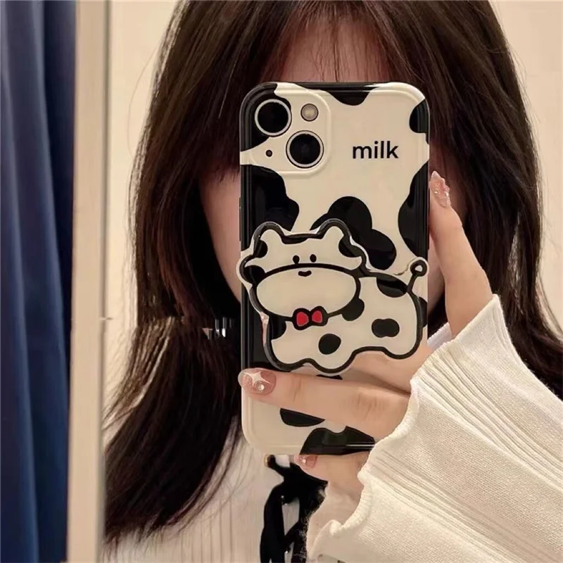 Cow Print Phone Case For iPhone 14 13 12 11 Pro XS MAX XR 7 8 Plus Mini SE2020 Silicone Cover Cases With Holder