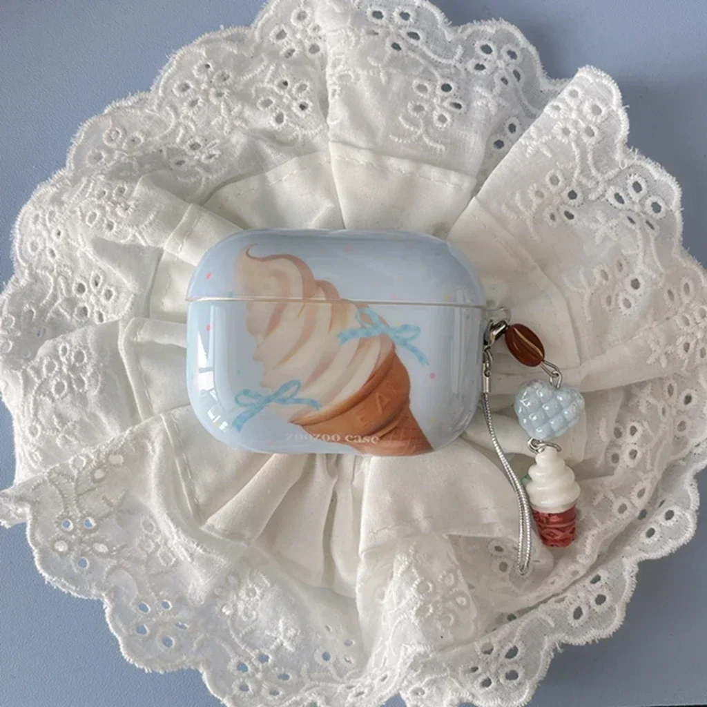 

Противоударный защитный чехол для наушников с подвеской в виде сердца и свежего мультяшного мороженого для AirPods 1 или 2 3 4 Pro 2