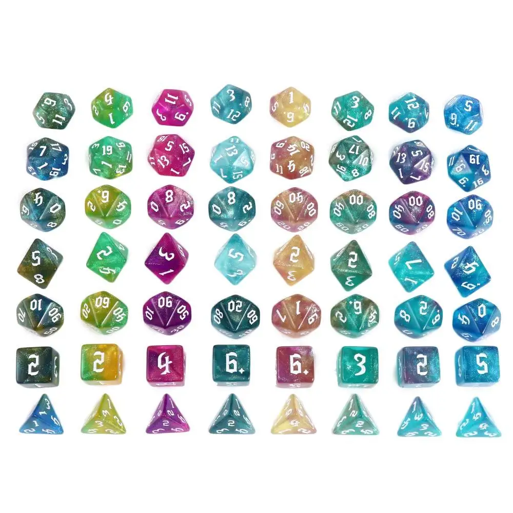 Iridescent Glitter Polyhedral 7-Die Two-tone Dice Set D4 D6 D8 D10 D% D12 D20 for DND Enthusiast RPG Adventurer