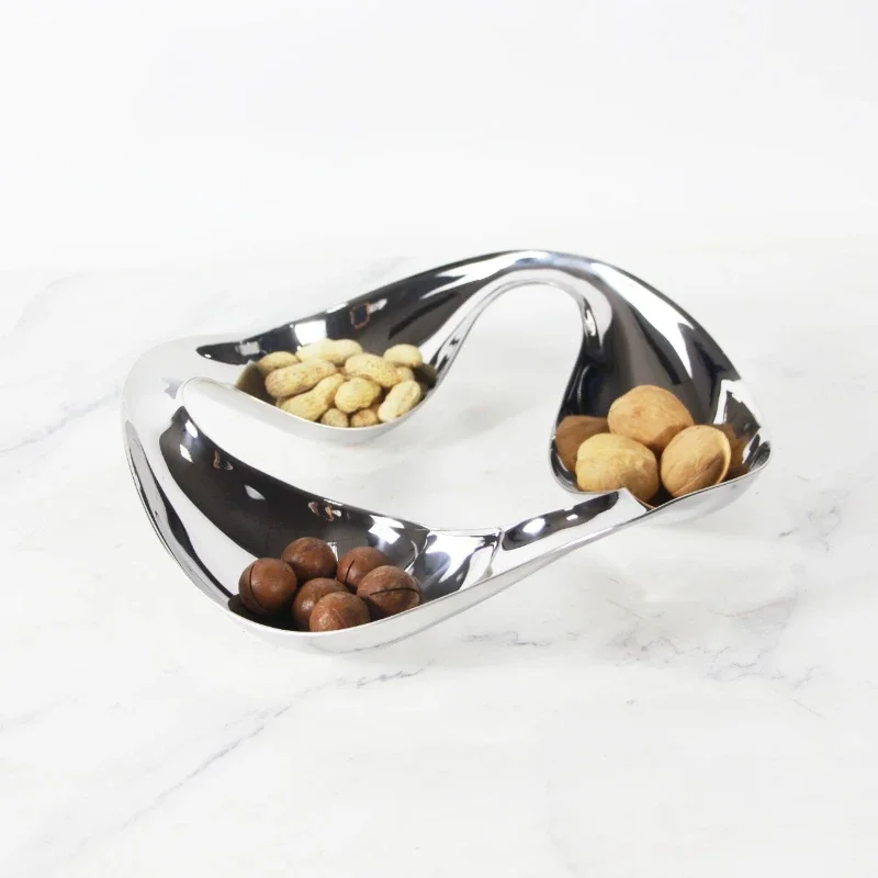 Simple European silver metal irregular streamline fruit tray ornament