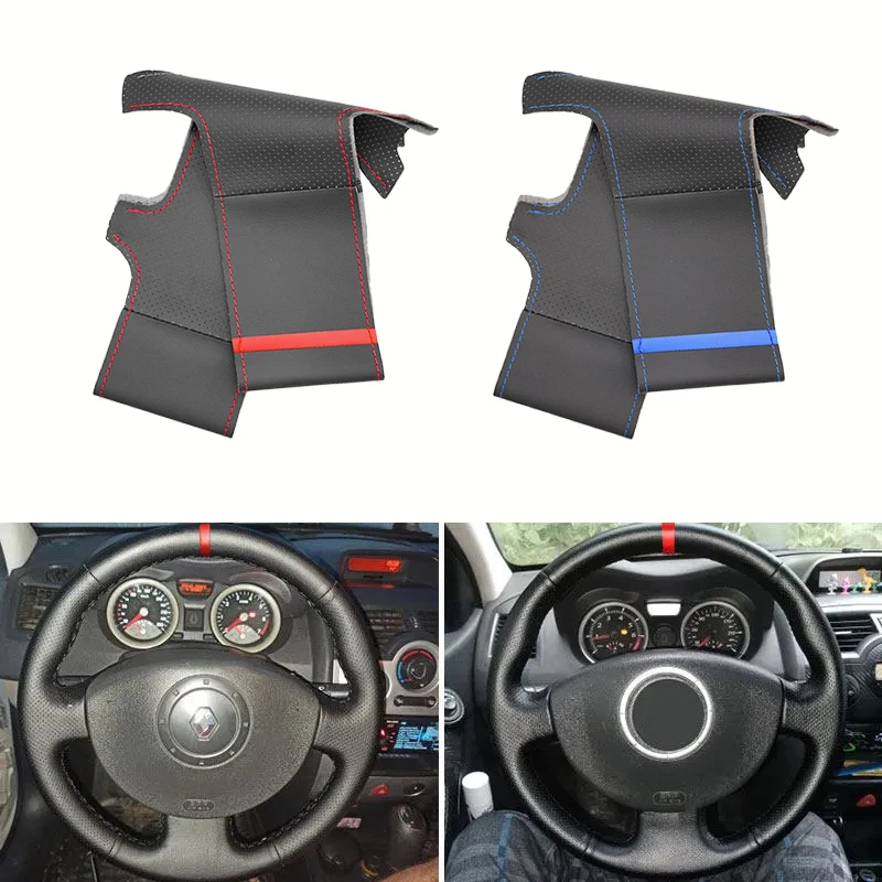 

Car Leather Steering Wheel Protector Interior Trim for Renault Megane II Scenic II Kangoo 2003 2004 2005 2006 2007 2008 2009