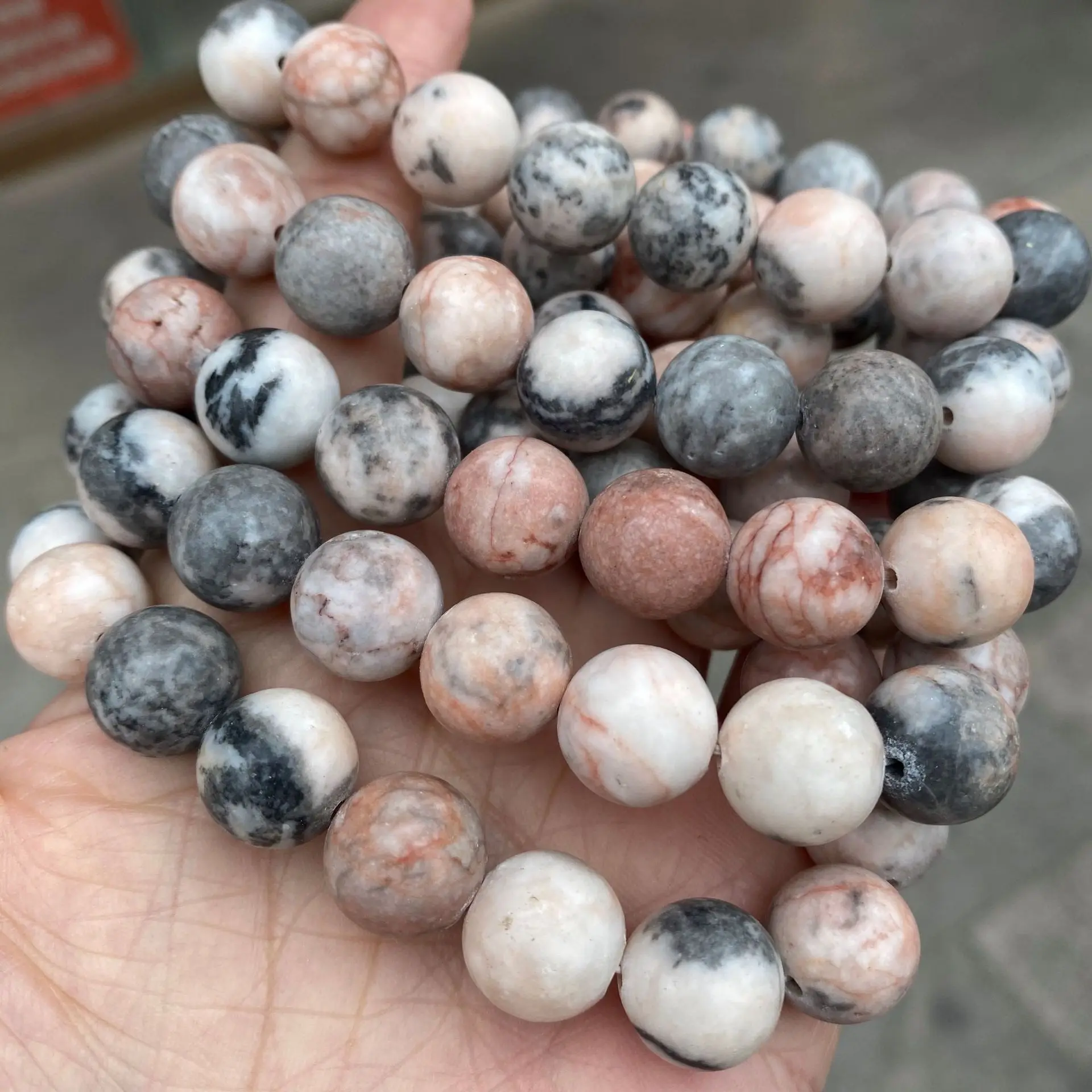 Natural Frosted Pink Zebra Mineral Stone Bracelets Handmade Matte Stone Bead Bracelet Women Men Yoga Meditation Jewelry Gift