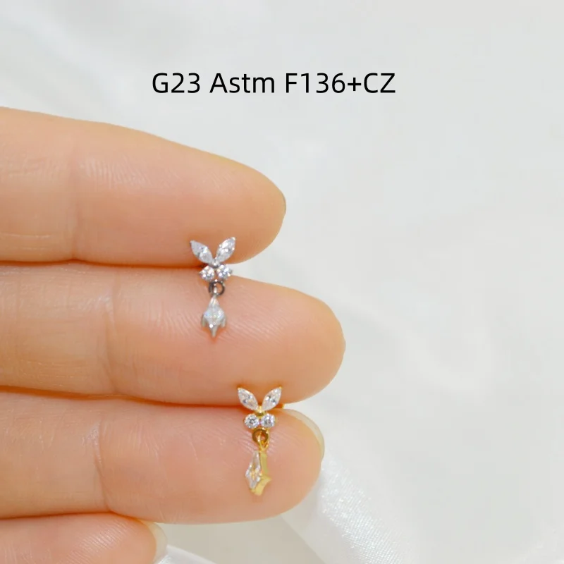 10pcs Body Jewelry 16G G23 Titanium New CZ Lip Labret Bar Ear Helix Tragus Rook Barbells Stud Piercing Jewelry Shine
