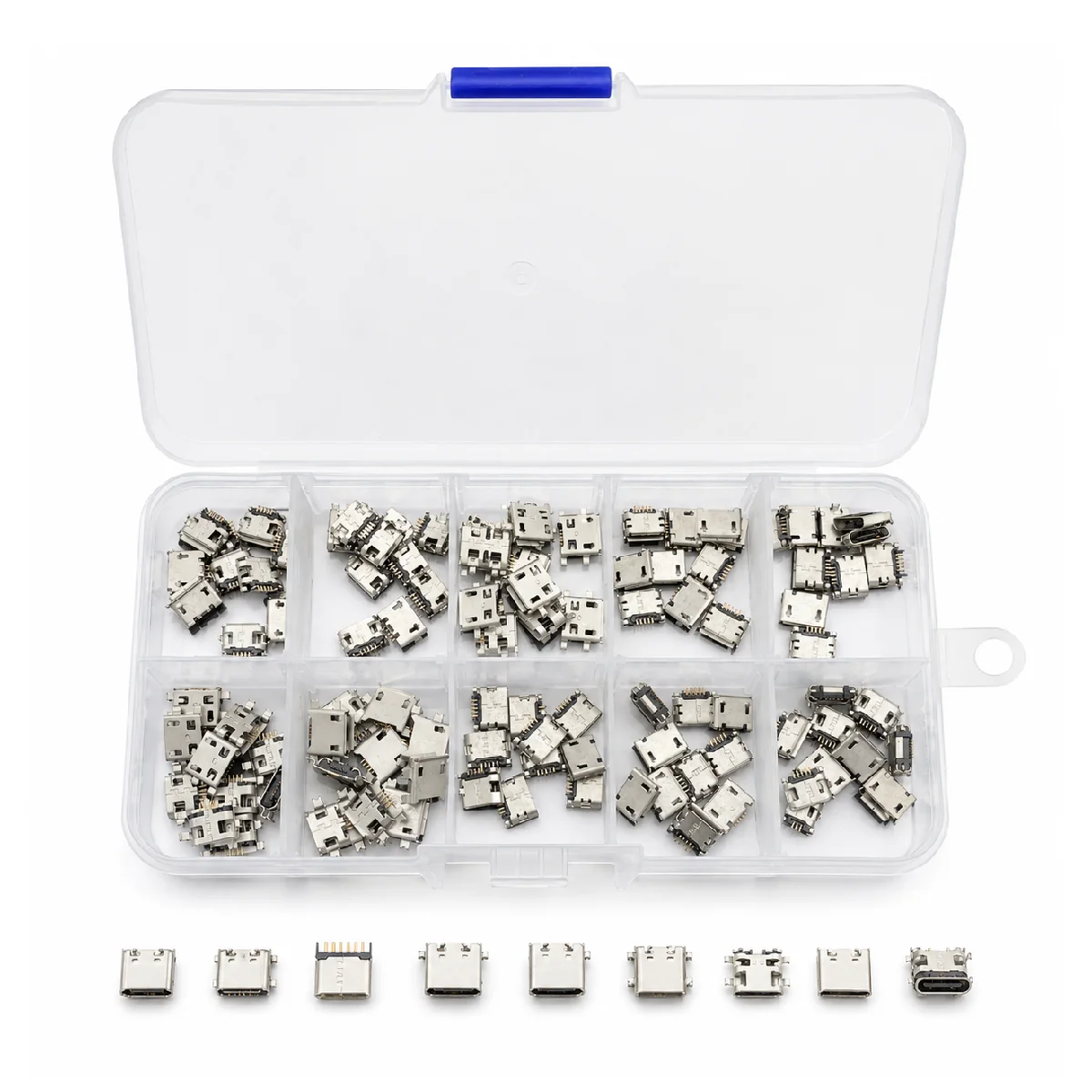 10Models 100Pcs/Box Micro USB Charging Dock Connectors Mix 5Pin SMD Soldering for Android Phone and Digital Product Repair Kits
