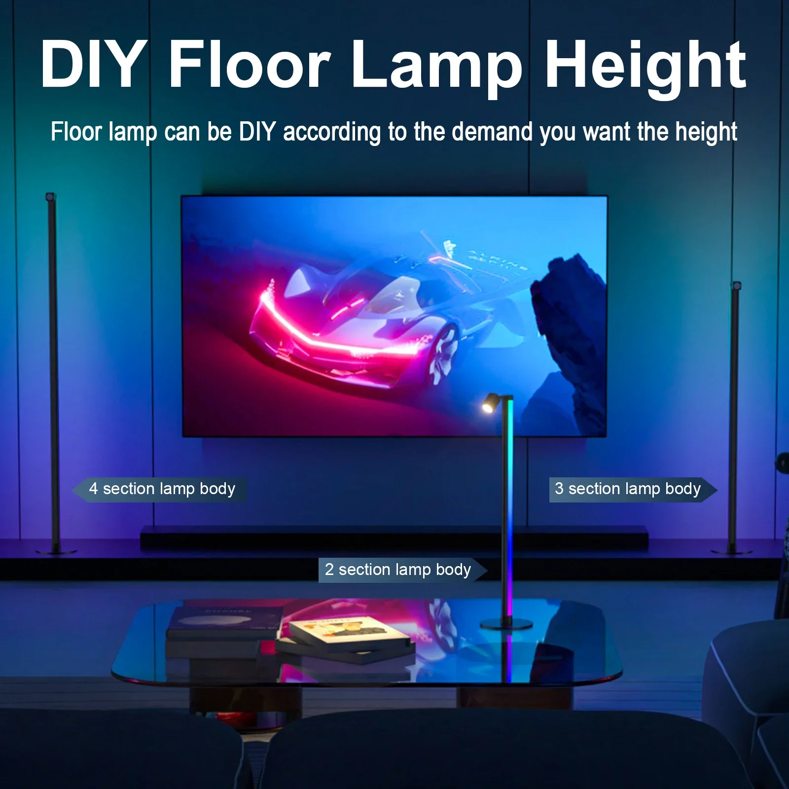 عكس الضوء RGB مصباح أرضي للزاوية التطبيق الذكي DIY الارتفاع واللون 142 سنتيمتر 4 أقسام LED المزاج ضوء مع ضوء القراءة للديكور المنزل