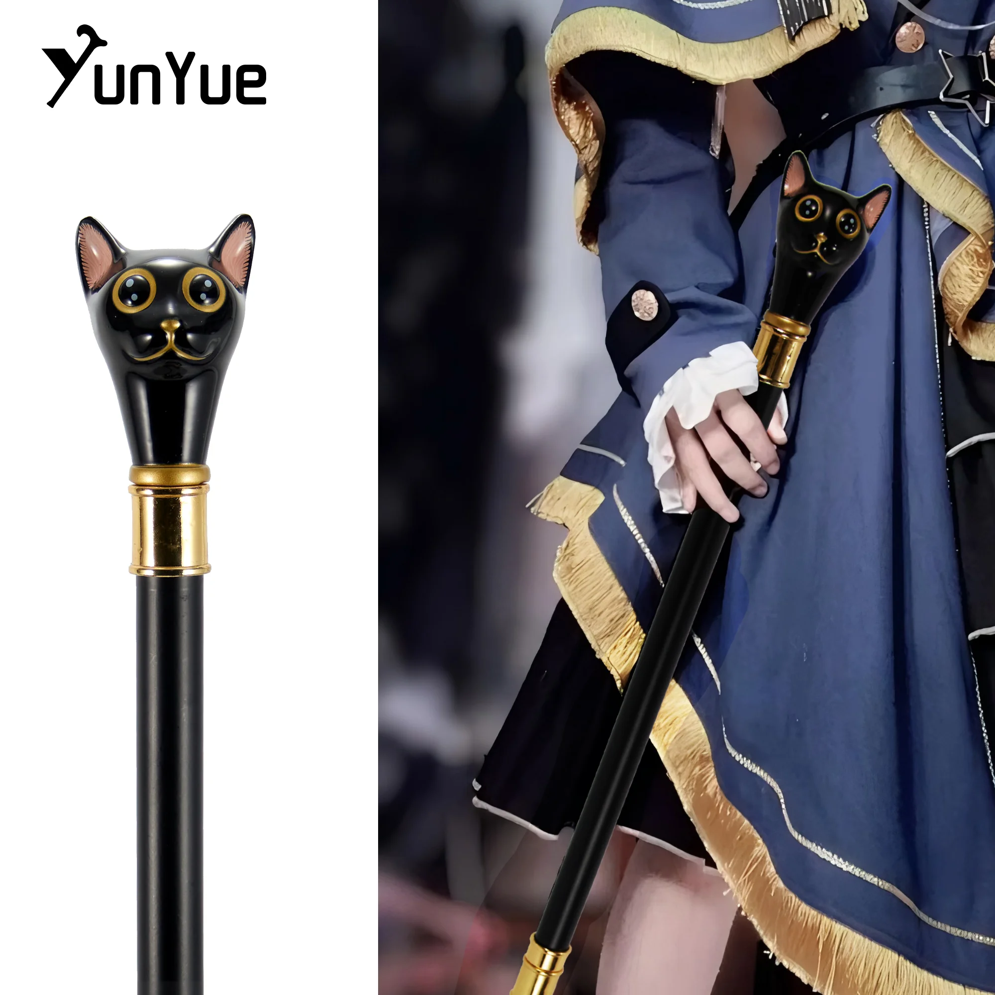 

Black Kitten Walking Cane Women Fashion Elegant Walking Stick Gentleman Collections Fashion Elegant Cosplay Film Prop Party Cane