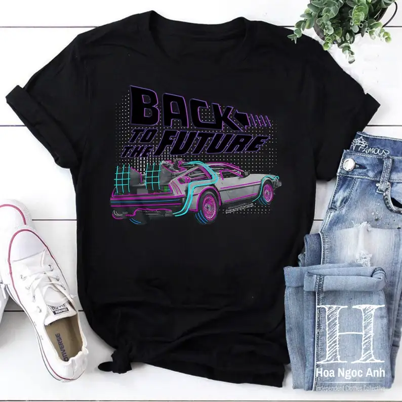 Regreso al futuro Logo de neón Delorean Camiseta vintage unisex, camisa de coche Delorean