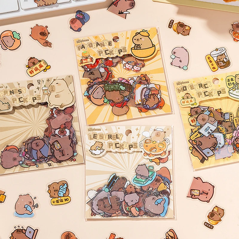 50Pcs Cute Kawaii Cartoon Capybara Stickers For Women Girls Transparent Waterproof Stickers Diary Decoration Stickers