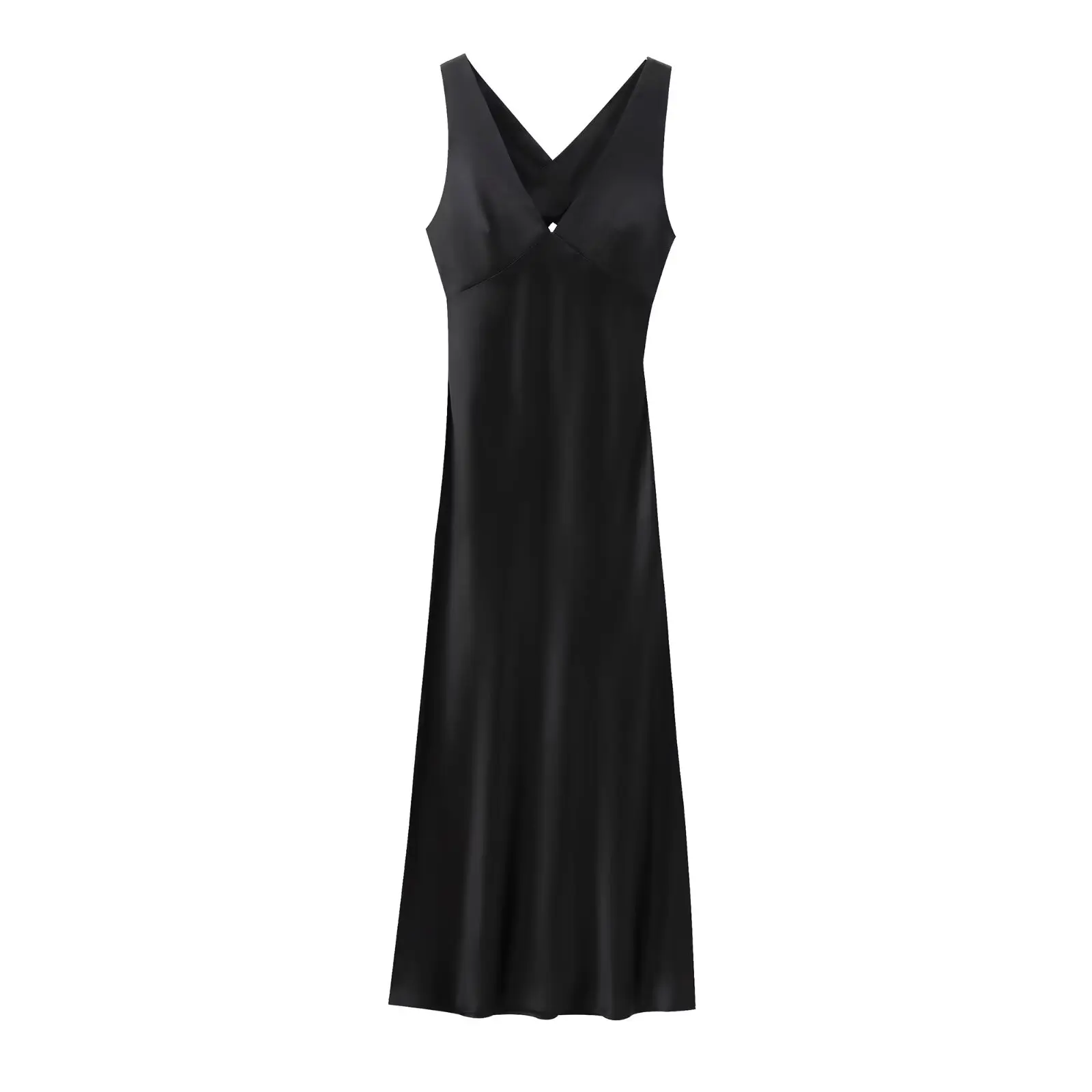 Dave&Di French Minimalist Satin Cross Hollow Sleeveless Dress Midi Dress Women Fashion Ladies Elegant Long Dress