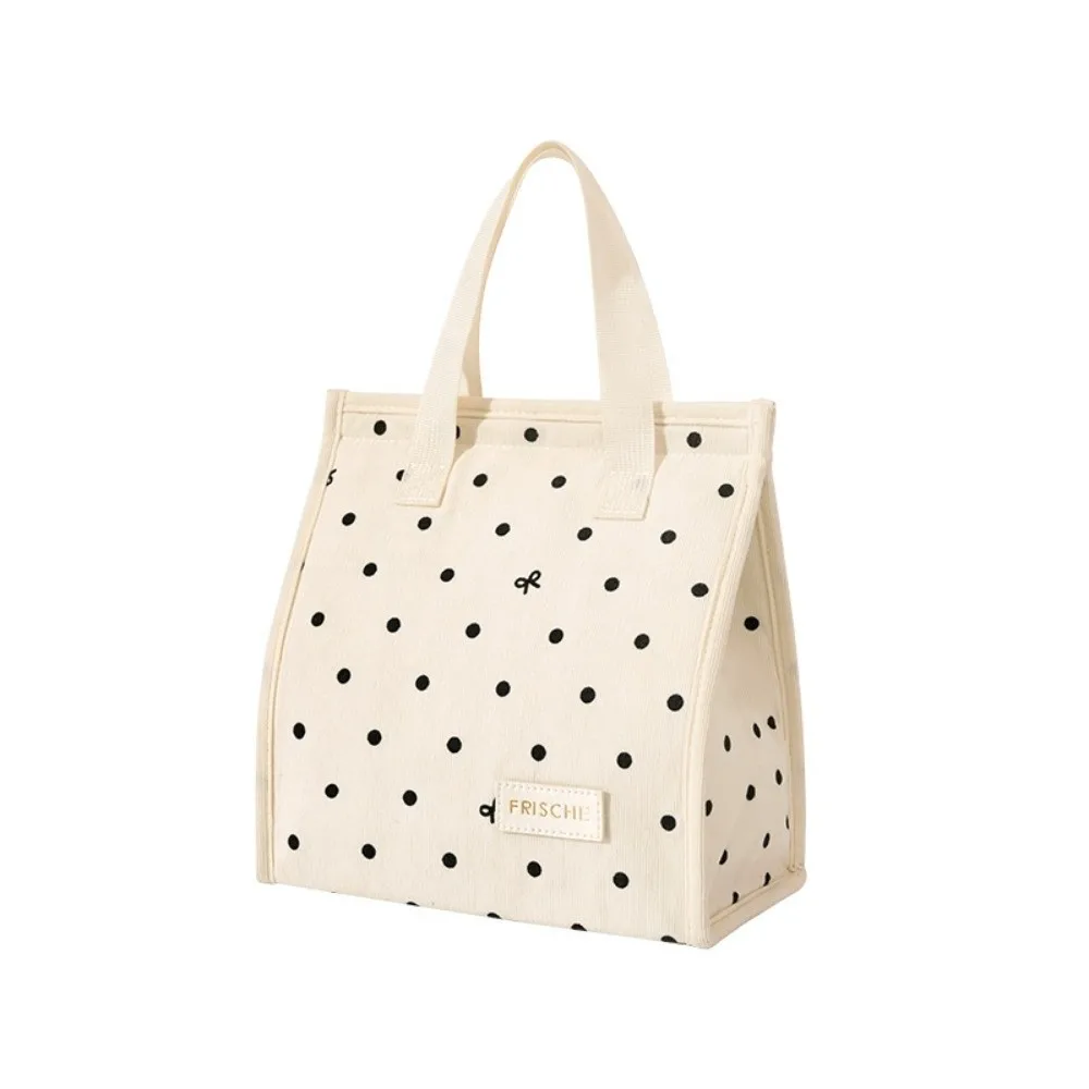 Reusable Portable Insulated Lunch Bag Polka Dot Top Handle Lunch Tote Bag Minimalist Style Meal Pack