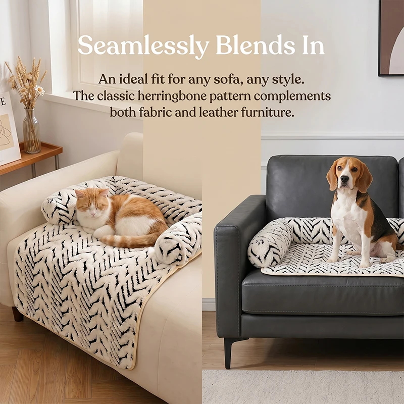Haustier-Sofabett-Matte mit Seitenpolstern, Hunde- und Katzenbett, weiches, flauschiges, rutschfestes Couchschutzkissen für kleine und mittelgroße Hunde und Katzen – Detail 8