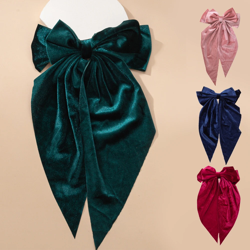 Vintage Big Large Velvet Bow Hairpins Barrettes For Women Girls Wedding Long Ribbon Korean Hair Clip Hairgrip Hair Accessories