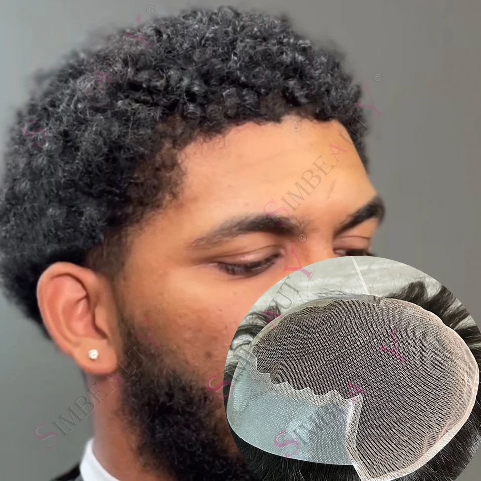 

Черный 10 мм 15 мм Кудрявый афро-мужской парик Прочный Q6 Кружева из искусственной кожи Мужской протез Натуральная линия волос 100% человеческие волосы Система отбеливающих узлов