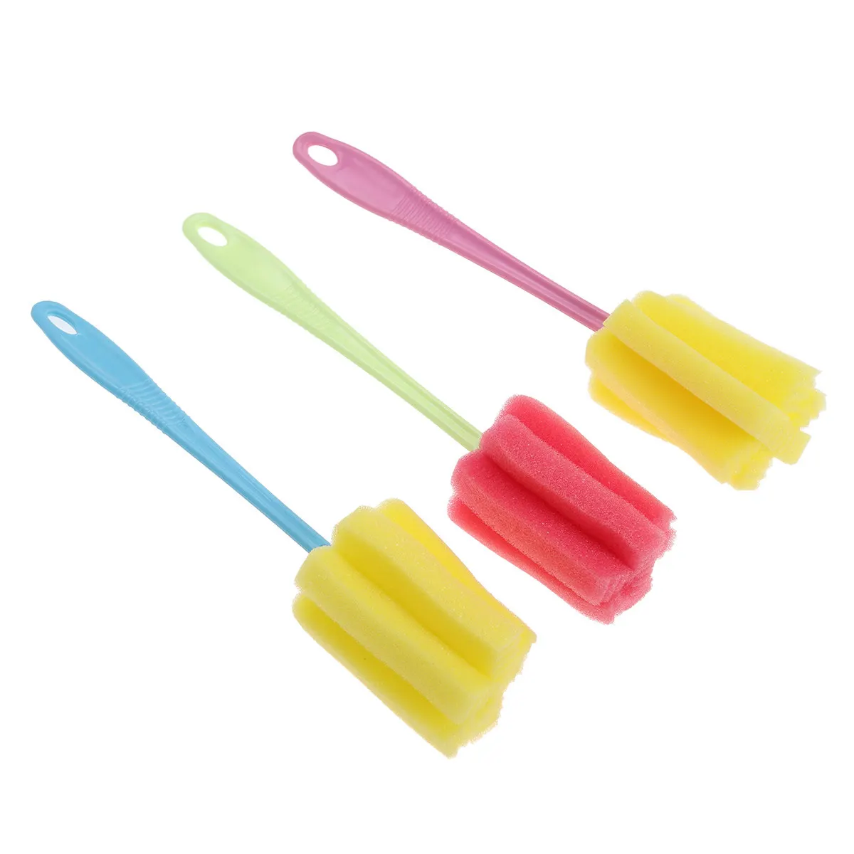 3pcs Flexible Sponge Bottle Brush with Non-Slip Handle for Hard-to-Reach Places, Dishwasher Safe Cleaning Tool