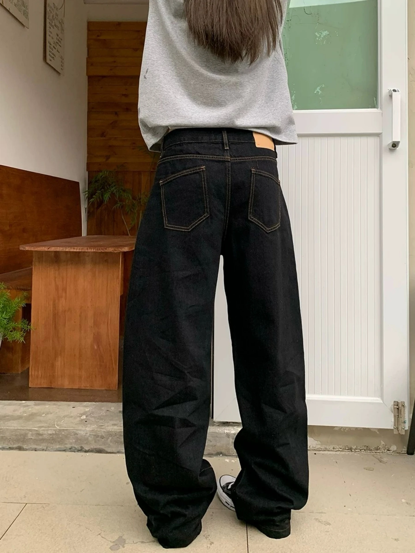Retro American Washed Jeans Men's Women's Loose Couple Straight Leg Pants Wide Leg Floor Length Micro Flared Street Style