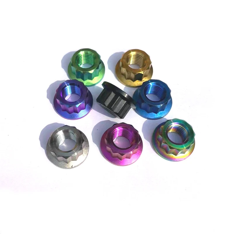 M7 M8 M10 Titanium Flange 12Point Nuts Din6923 Ti6Al4V Alloy For Rear Axle Spacer Nut Bicycle Bike Motorcycle Car