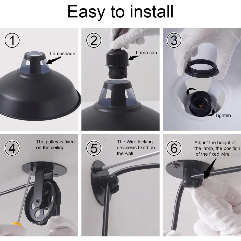 โคมไฟเพดานแบบลูกรอกสไตล์วินเทจอุตสาหกรรม พร้อมสวิตช์เปิด/ปิด สายไฟยาว 16.4 ฟุต ขั้วหลอด E26 แพ็ค 2 ชิ้น สีดำ สำหรับห้องครัวและต้นไม้ในบ้าน