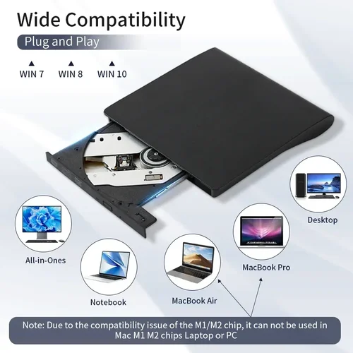 Imagen 2 del producto Grabador de DVD USB 3,0 tipo C, grabadora externa delgada 2 en 1, CD-RW portátil, DVD-ROM, unidades ópticas, lector y escritor para PC y portátil
