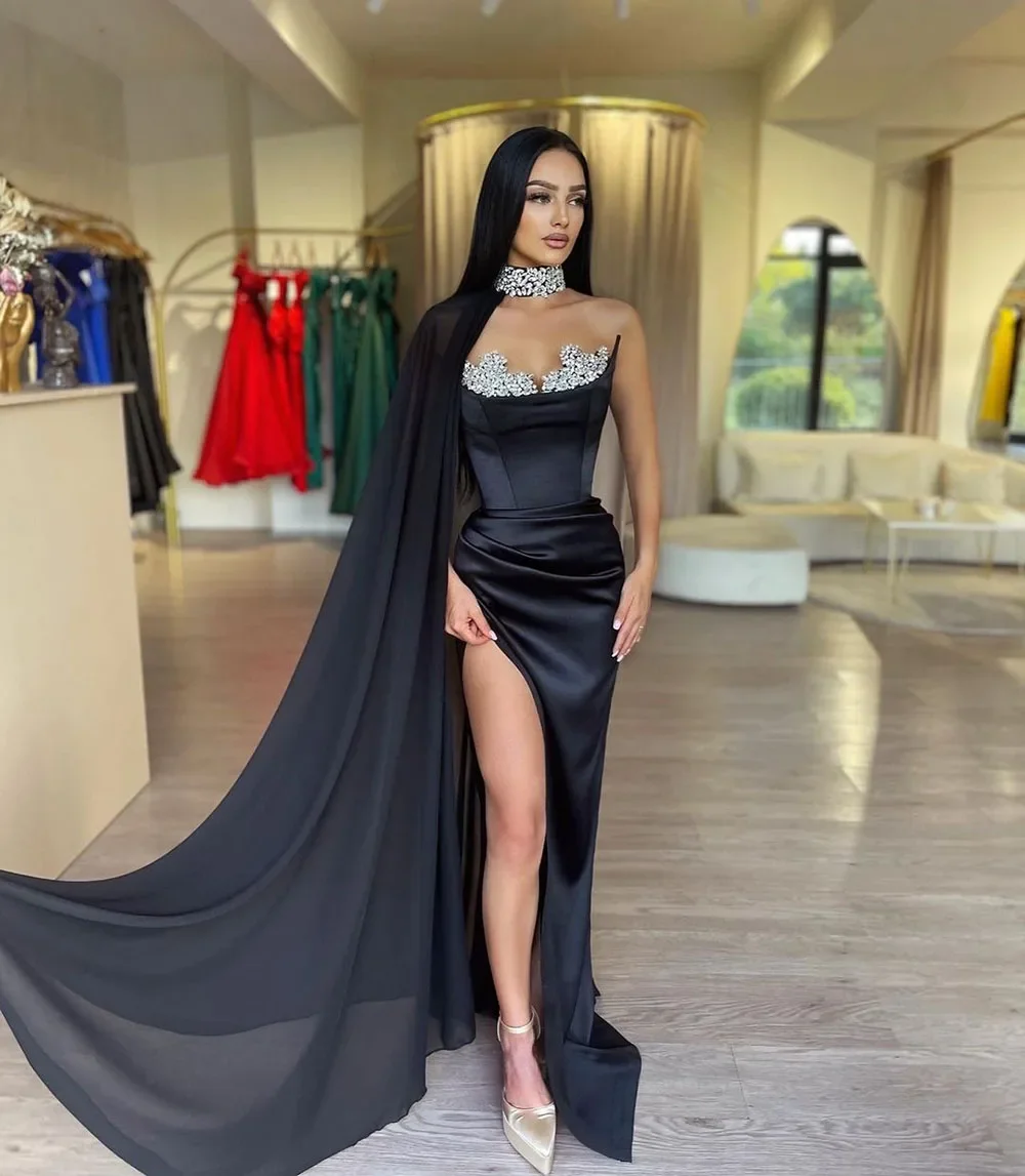 

Fnoexw Dubai Mermaid Sequins Formal Dress Special Occasion Dress Black Corset Long Side Split Evening Dress Prom Party Gowns