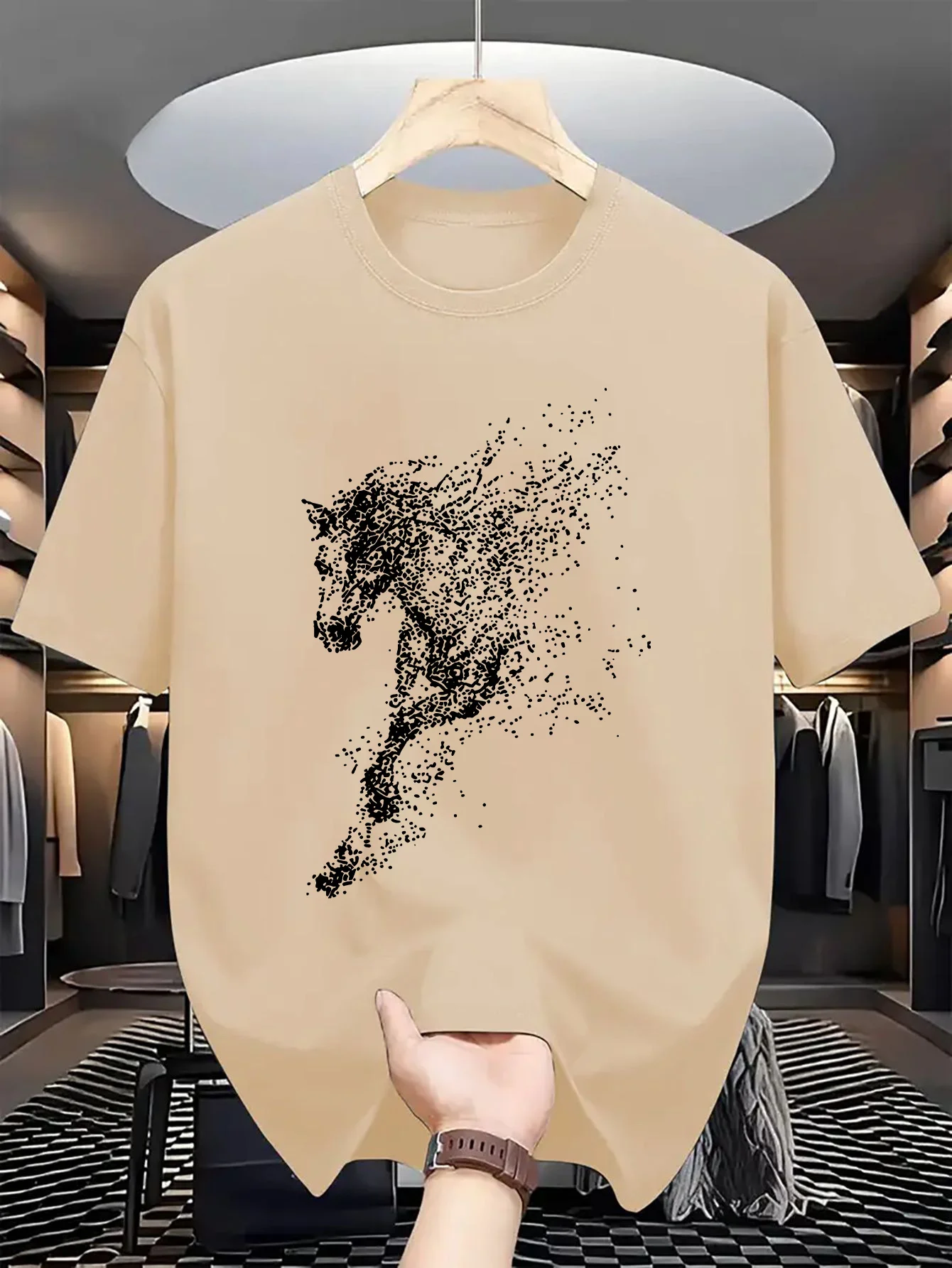 100% Cotton Men's Loose T-Shirt Breathable Casual Fashion French Bulldog Pattern Printed Short Sleeved Round Neck Top