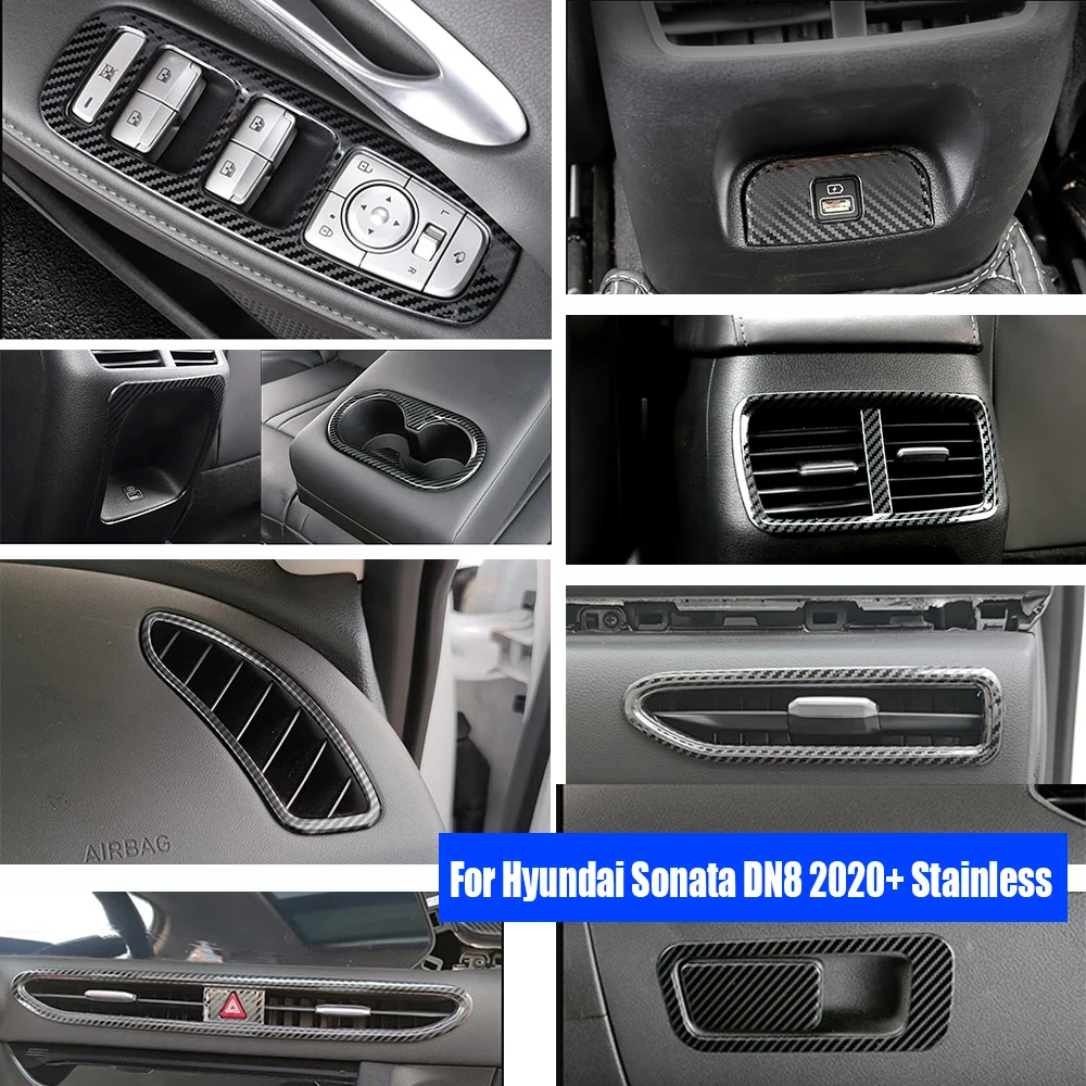 For Hyundai Sonata DN8 2020 2021 Stainless Car glass Lift Water Cup Front middel air outlet copilot glove Box Decor cover trim