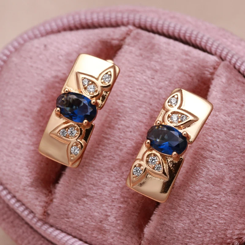 Elegant Geometric Square Sun Flower Embossed Blue Zircon Women's Earrings Golden Gothic Jewelry Fashion Women Sexy Earrings