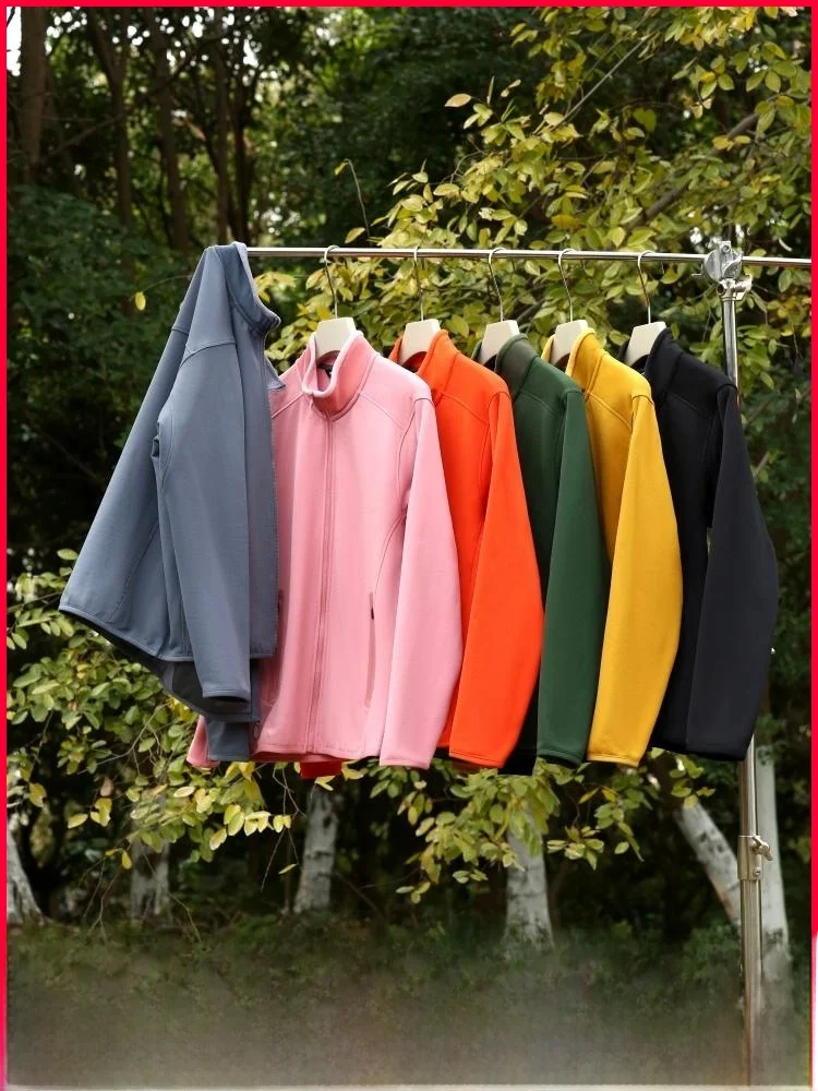 

Outdoor Knitted Fce Jaet Elastic Spor Warmth Stand Fit Long Sve Zipper Closure Pure Color Versatile Men's Coat