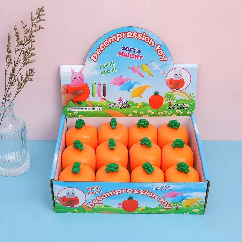 1pcs Squishy Carrot Rabbit Squeeze Telescopic Toys Kids Children's Radish Rabbit Cup Pinch Music Toy Creative Stress Relief Gift