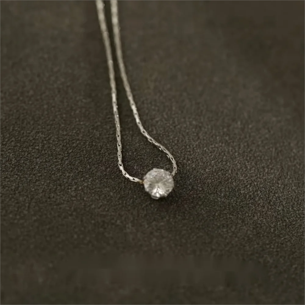 Gold Plated Stainless Steel Dainty Minimalist Zircon Charm Anti Tarnish Chain Round Clear Cz Stone Necklace for Women Jewelry