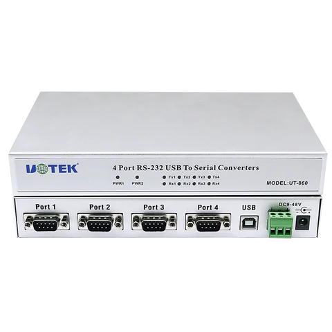 UOTEK USB to RS-232 Converter 4 Ports RS232 Conversion Adapter USB2.0 Serial 9-Pin COM DB9 Connector ESD UT-860