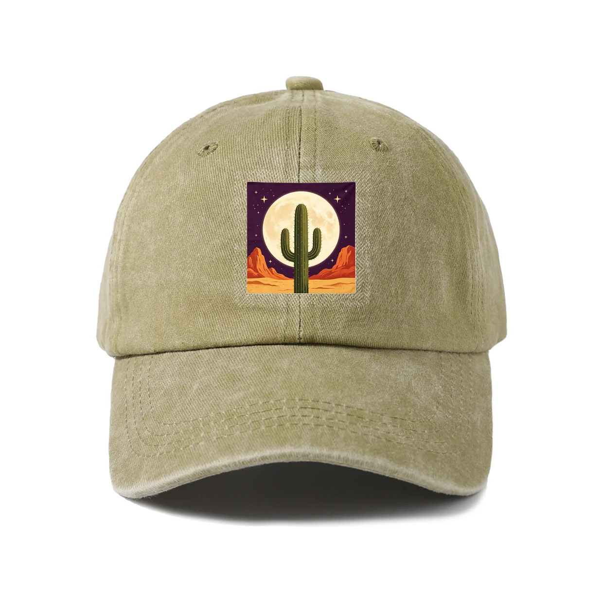 Cactus Sunset Badge Graphic Baseball Cap, Vintage Washed Adjustable Unisex Dad Hat, Streetwear Gift