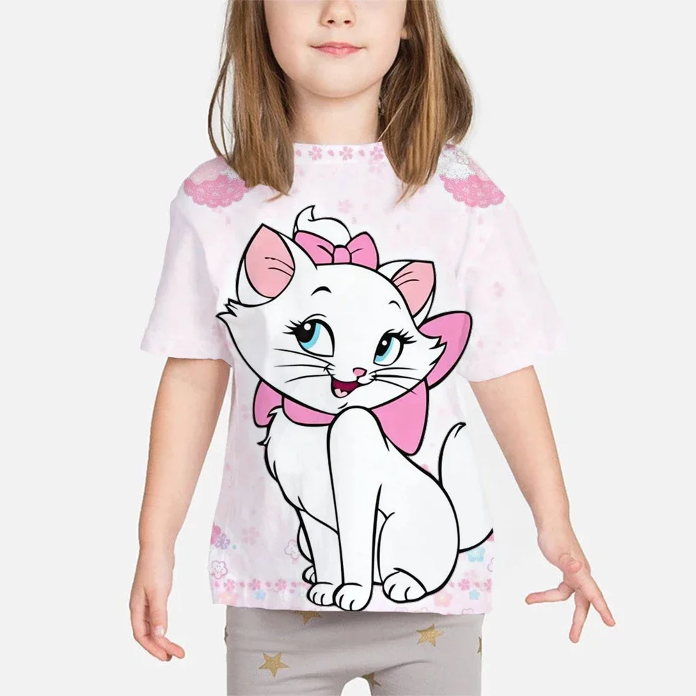 Children T-shirt Kawaii Disney T Shirt Disney cute Mary cat ​Anime Cartoon Casual Clothes Kid Girl Boy Short Sleeve Top Tee