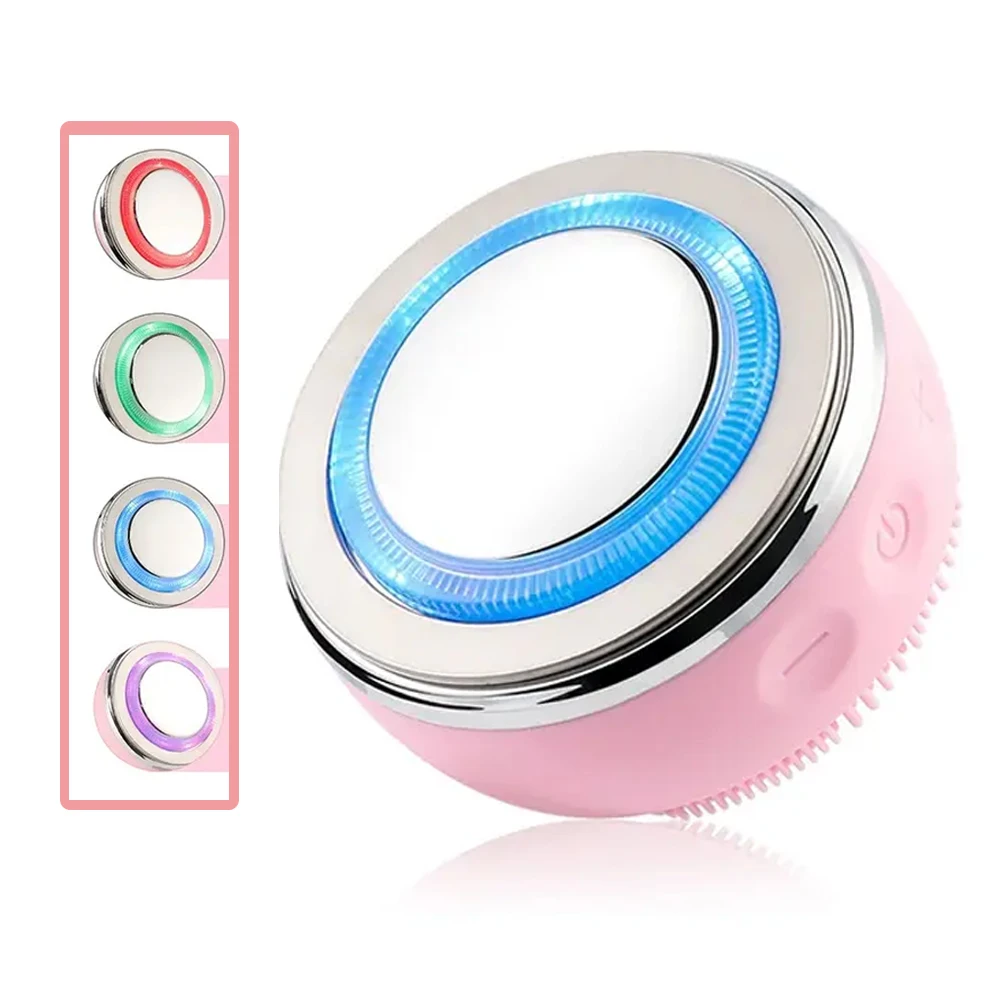 Upgraded Facial Cleansing Brush LED Photon EMS Vibration Heating Massager Face Scrubber for Exfoliating Deep Cleansing Skin Care