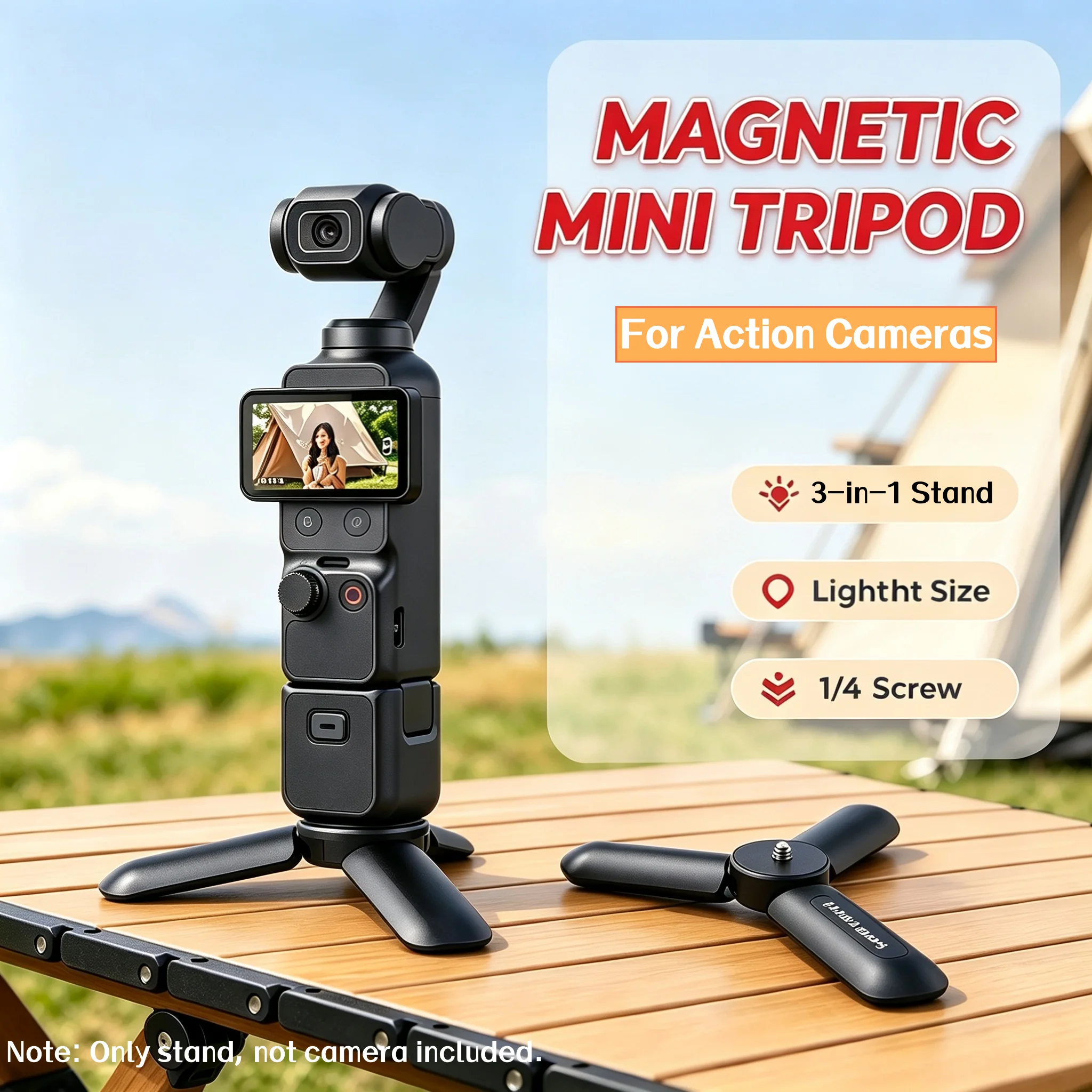 Portable Mini Camera Magnetic Tripod with 1/4Inch Screw Mount Desktop Handheld Stand for Pocket 4P/4/3/Action 6/5 Accessories