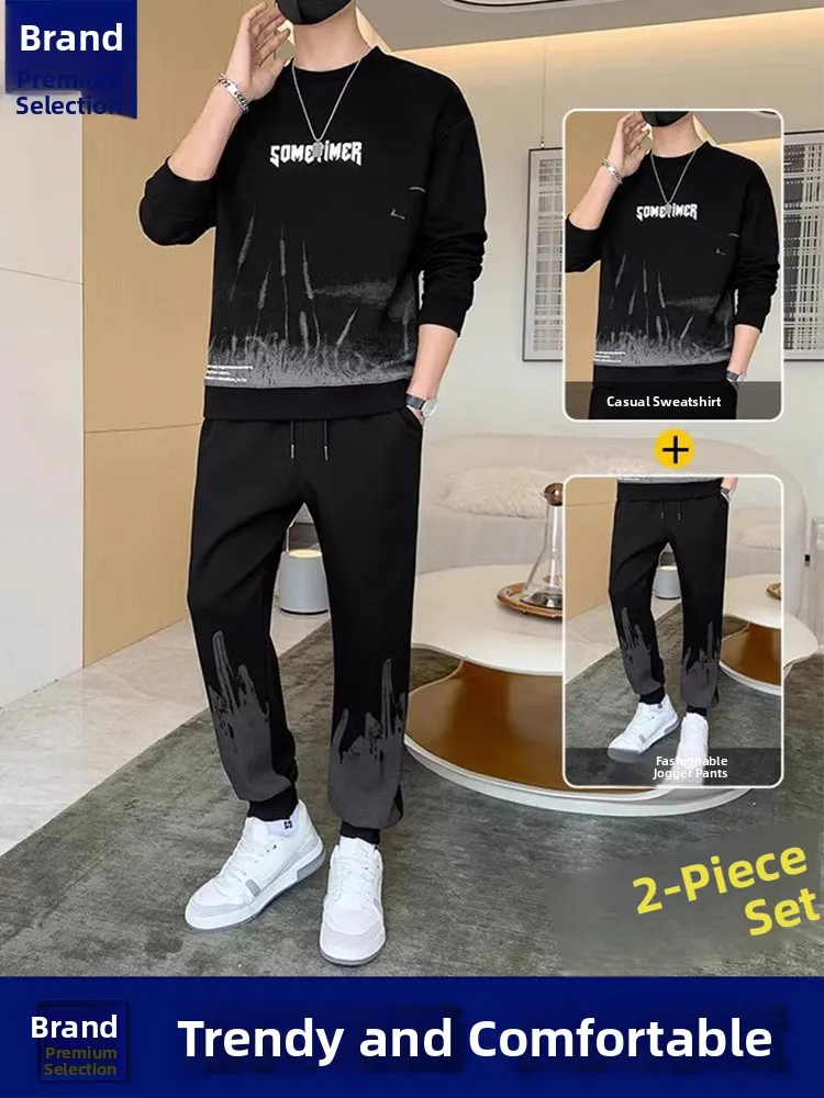 

Модный комплект из двух предметов для подростков: свитшот и брюки в едином стиле, трендовая молодежная модель из полиэфирного волокна, весна-осень