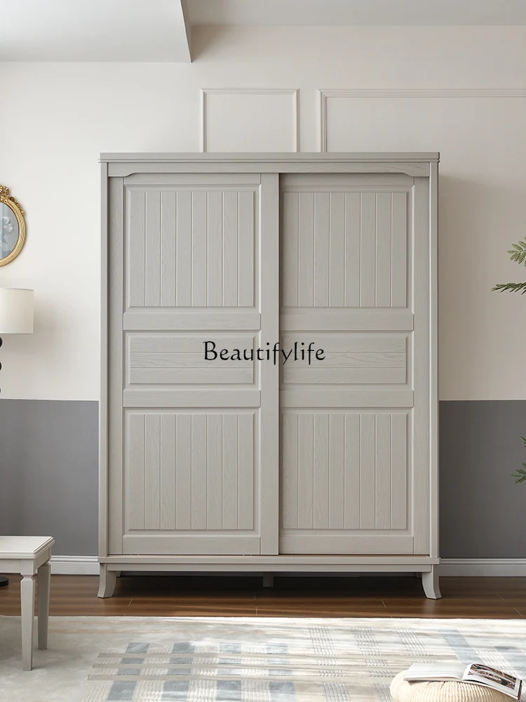 

**American modern light luxury wardrobe solid wood storage 2 door wardrobe sliding door sliding wardrobe
