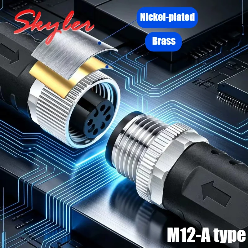 M12 Waterproof Connector 4Pin 5Pin 6Pin 8Pin 12Pin Male Female Aviation Plug IP67 Sensor Cable A Coded Panel Automation PLC