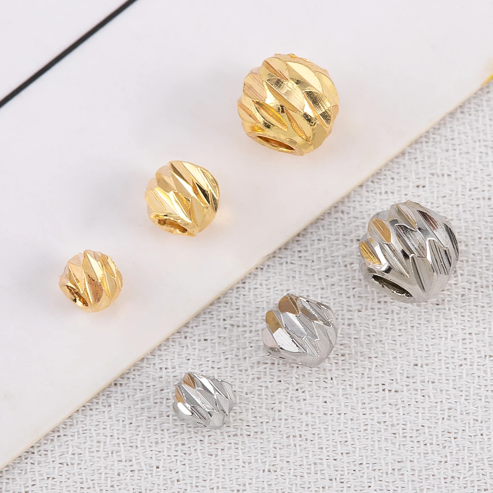10pcs Gold Color Plated Striped Cut Flower Beads 2.5/3/4mm Copper Spacer Bead Bulk DIY Jewelry Accessories Hand Beading Material